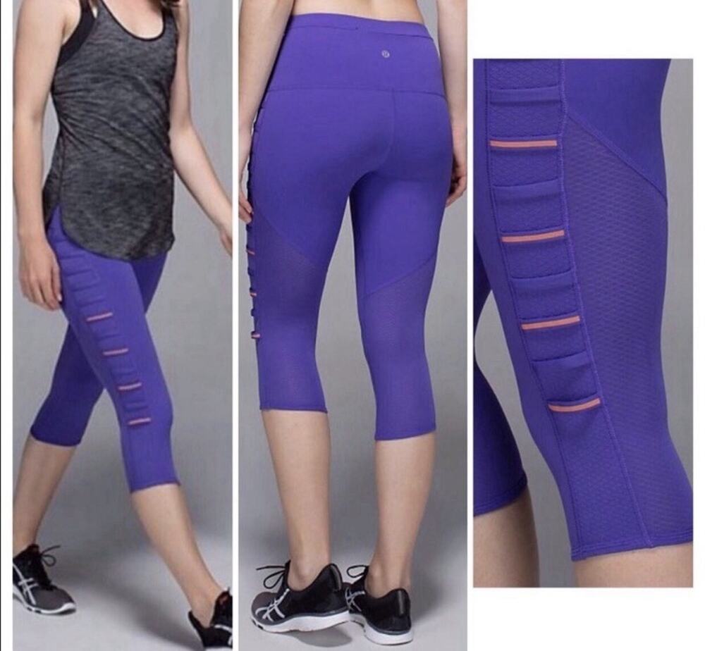 Lululemon Breezy Crop Leggings Purple Size 8 High Rise Mesh Panels